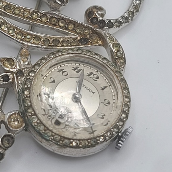Vintage Gotham Watch Brooch Rhinestone Faux Pearl READ - Picture 2 of 16
